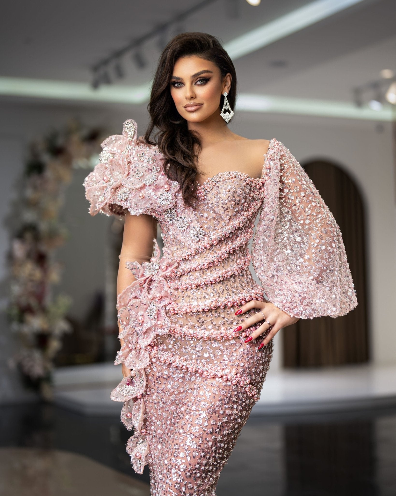 Beautiful Party Wear Light Pink Gown | Latest Kurti Designs
