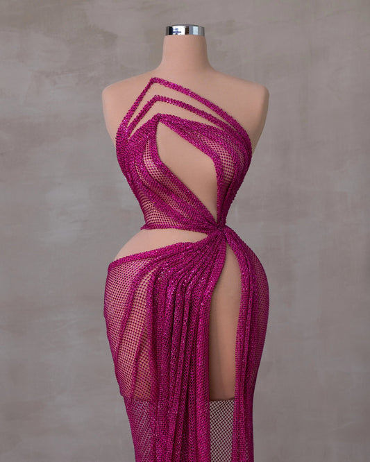 Elegant Sleeveless Dress Featuring Striking Cut-Outs and Dramatic Slit