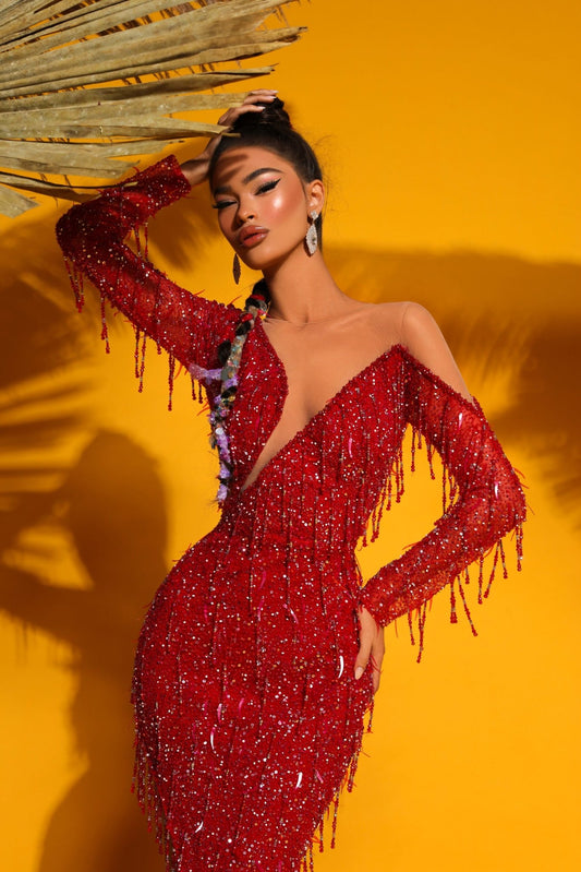 Deep SlitLong DressLuxoriousWomen - Blini Fashion House