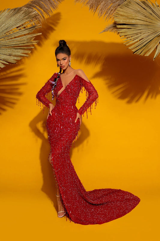 Deep SlitLong DressLuxoriousWomen - Blini Fashion House