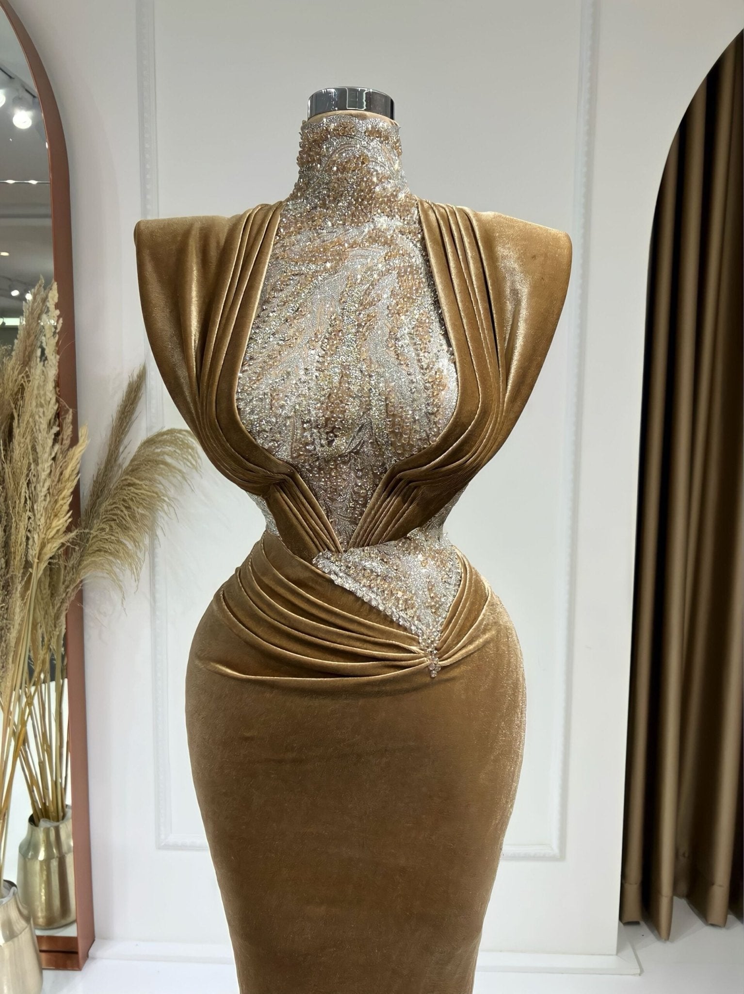 CrystalsHigh NeckLong DressWomen - Blini Fashion House