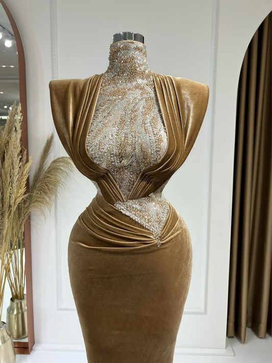 CrystalsHigh NeckLong DressWomen - Blini Fashion House