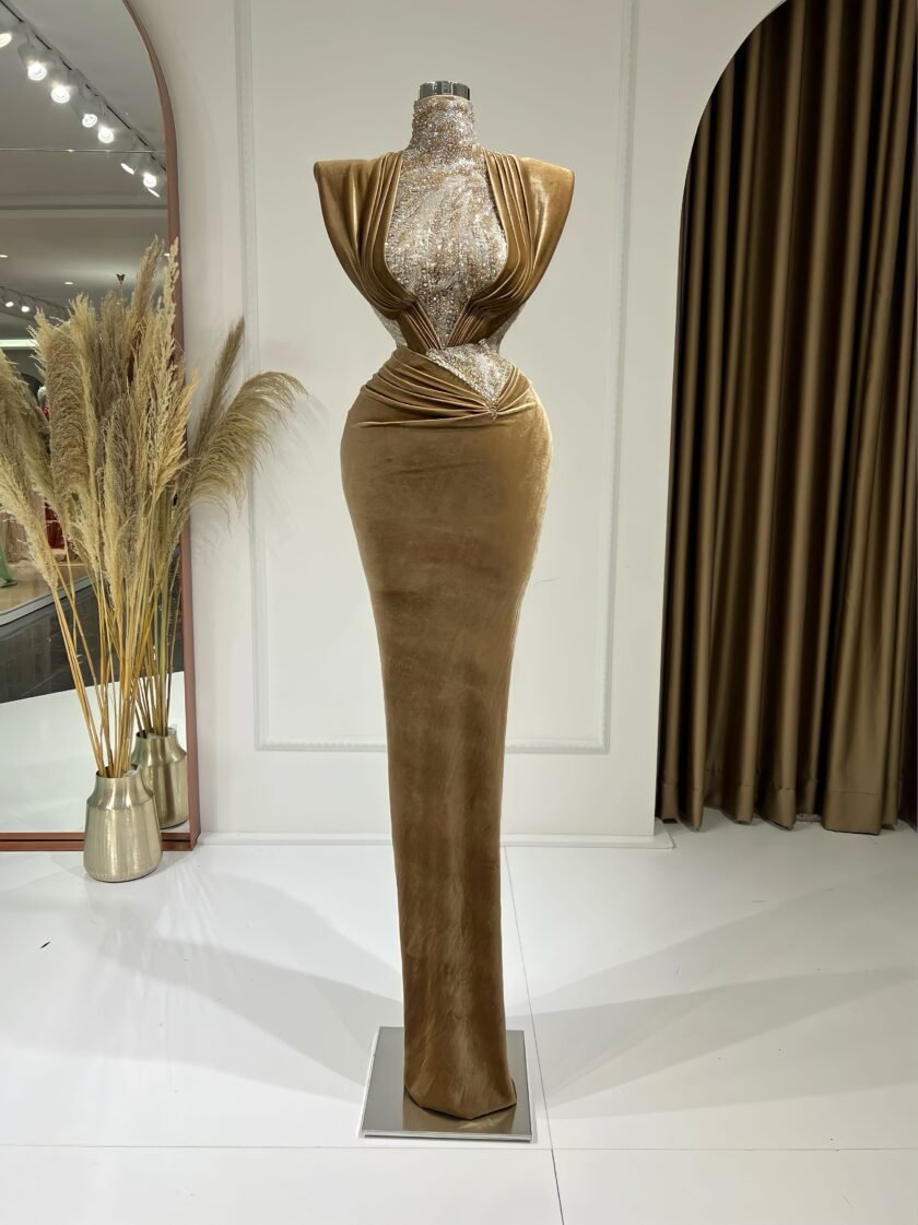 CrystalsHigh NeckLong DressWomen - Blini Fashion House