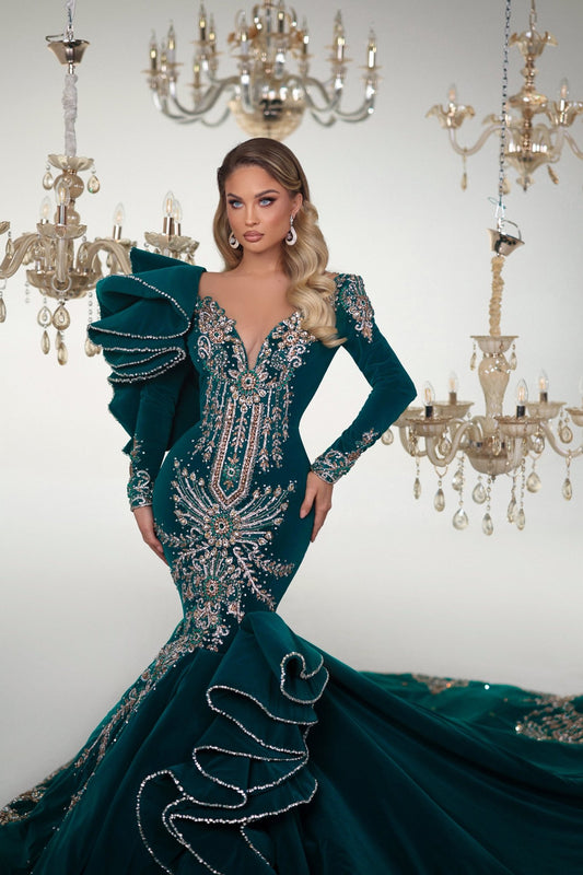 Stunning V-Neck Green Mermaid Dress