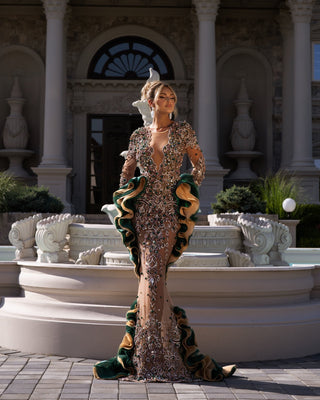 Glamorous Stones and Beads Embellished V-Neckline Dress