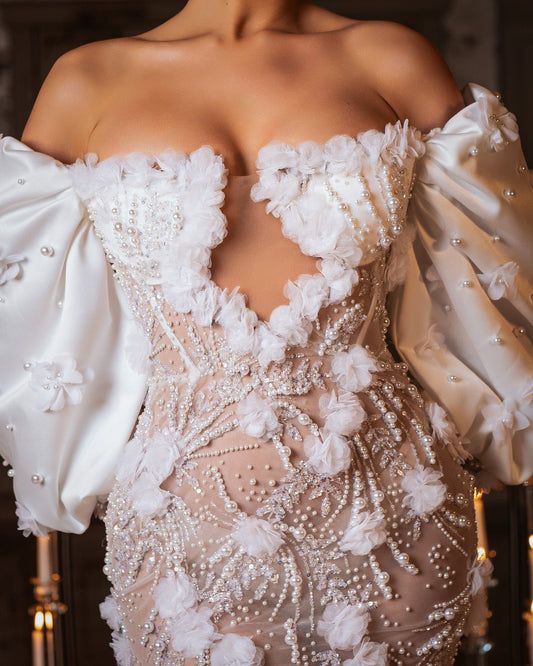 Close-Up Detail of Exquisite Bridal Dress Fabric - Perfect for Wedding Day