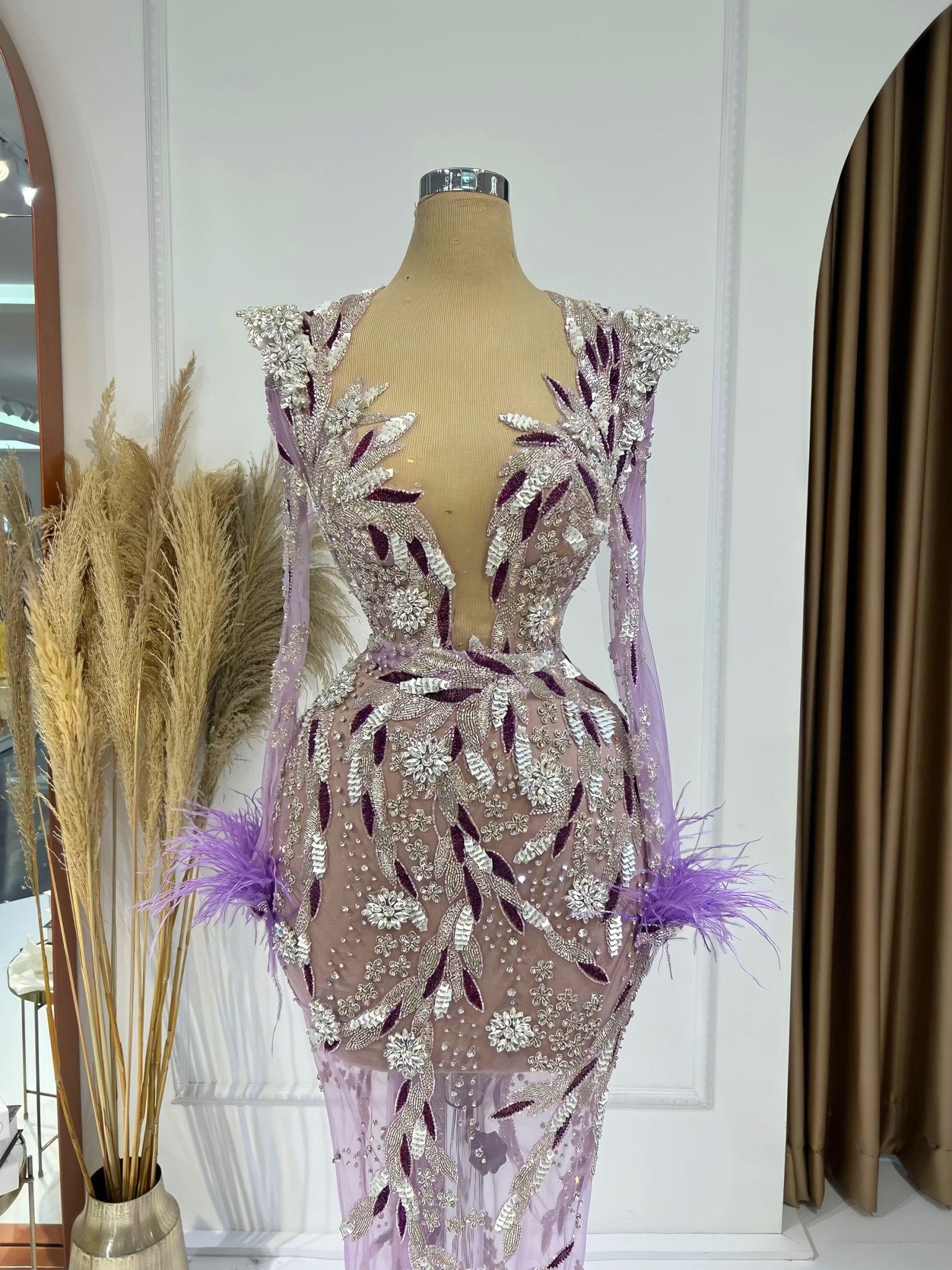 BeadsCrystalsDeep V NecklineWomen - Blini Fashion House