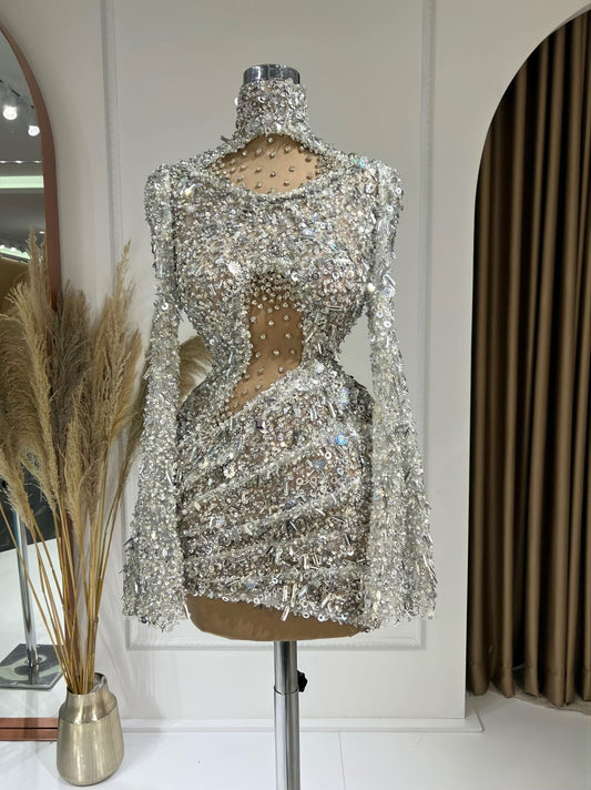 Cocktail DressCrystalsHigh NeckWomen - Blini Fashion House