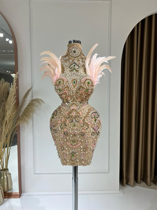 Cocktail DressCrystalsFeathersWomen - Blini Fashion House