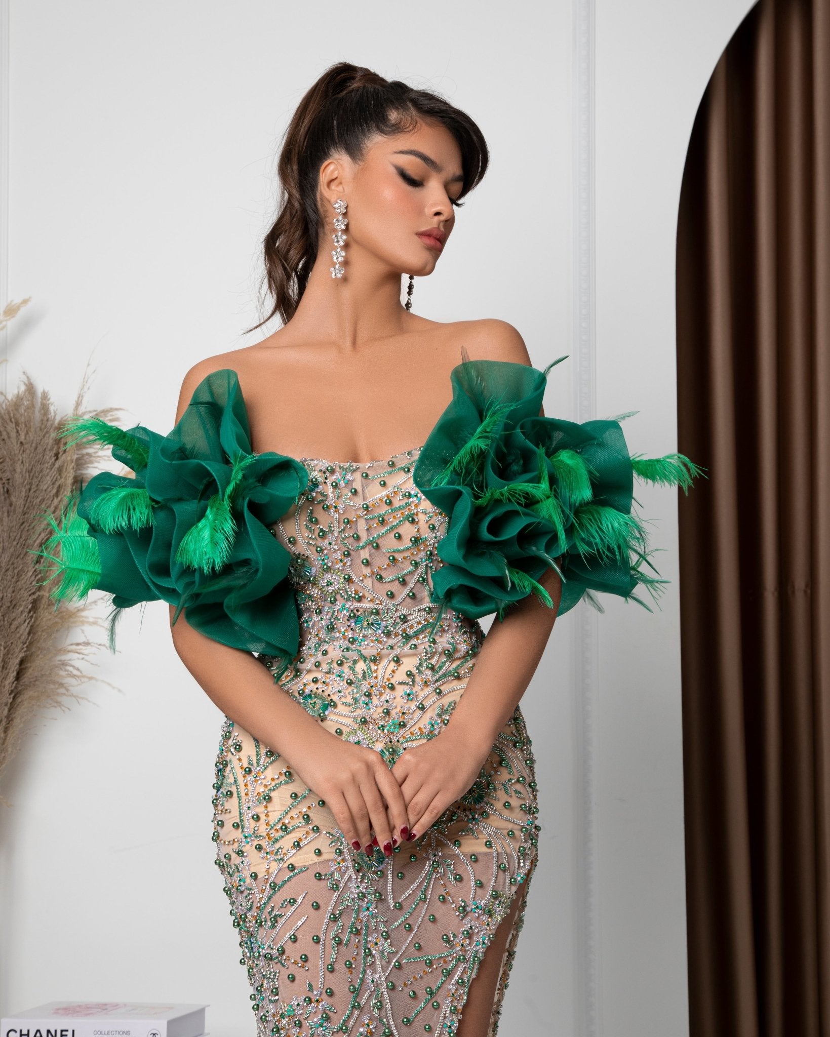 BeadsCrystalsDeep SlitWomen - Blini Fashion House