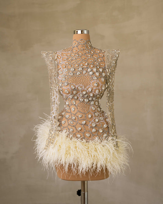 Cocktail DressCrystalsFeathersWomen - Blini Fashion House