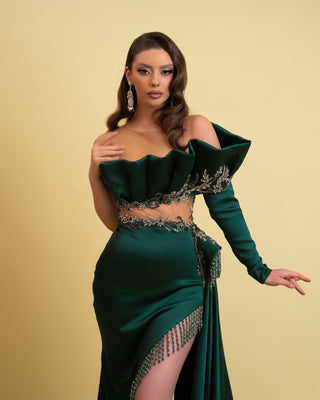 Satin Evening Gown in Rich Emerald Green
