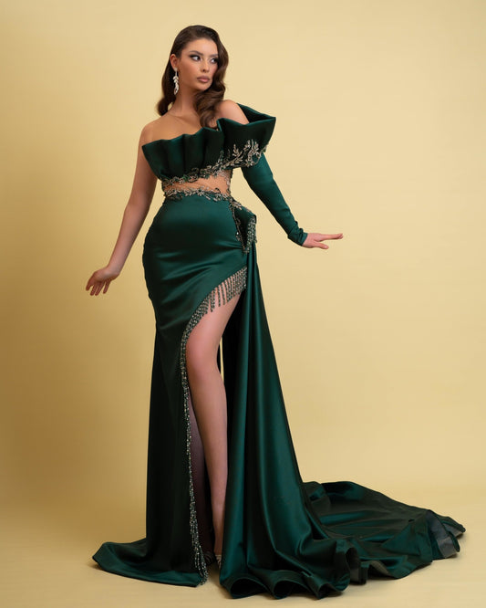 Elegant Emerald Green Satin Dress