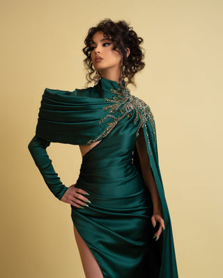 Satin Evening Gown in Rich Green
