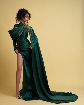 Elegant Emerald Green Satin Dress