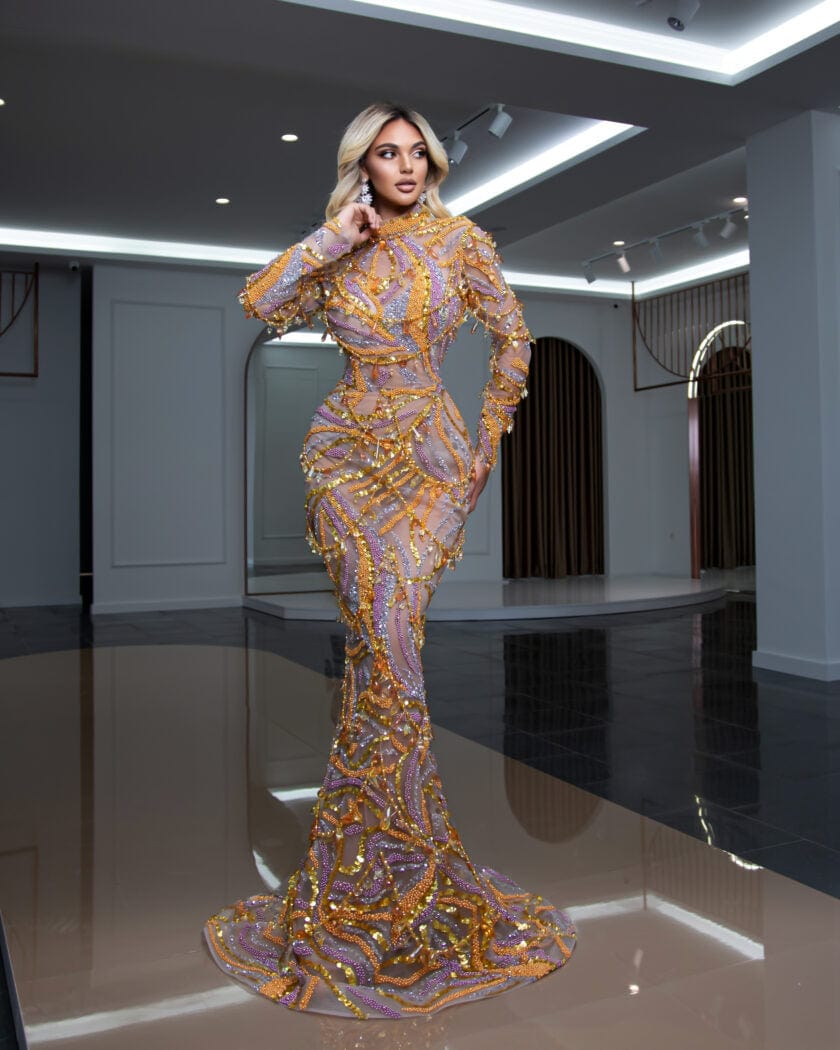 High NeckLong DressLong SleevesWomen - Blini Fashion House