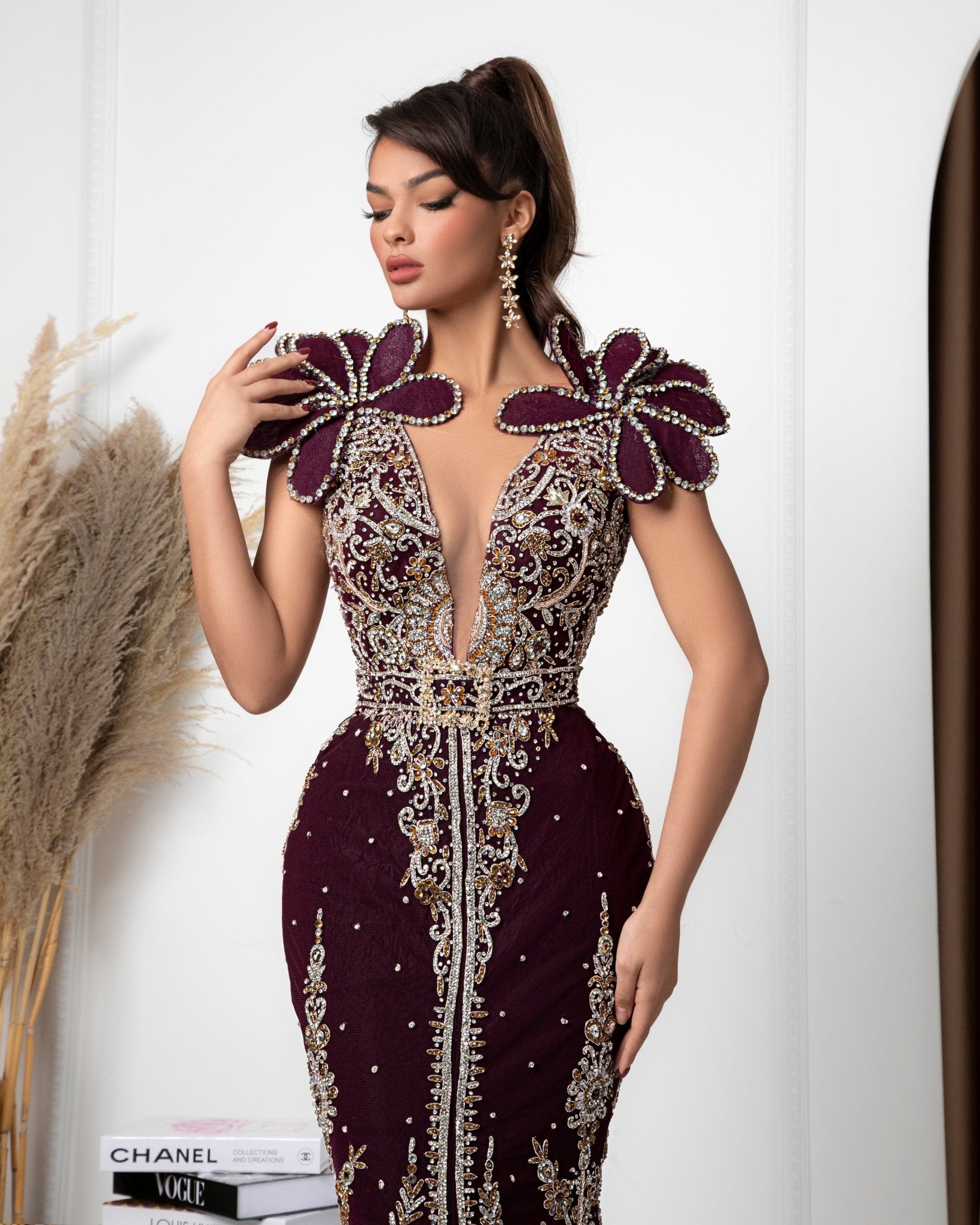 BeadsCrystalsDeep SlitWomen - Blini Fashion House