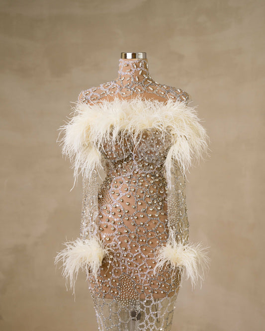 CrystalsFeathersHigh NeckWomen - Blini Fashion House