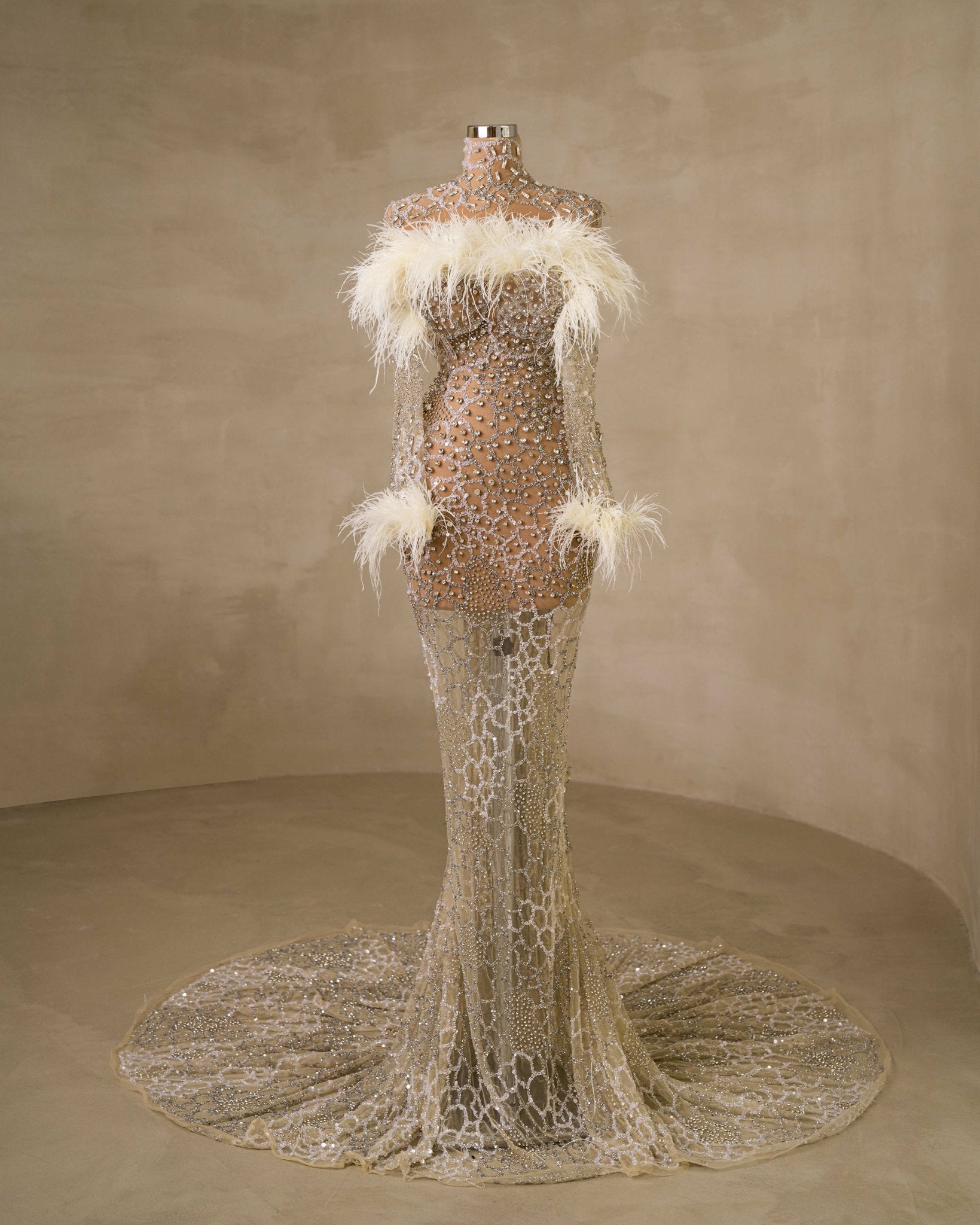 CrystalsFeathersHigh NeckWomen - Blini Fashion House