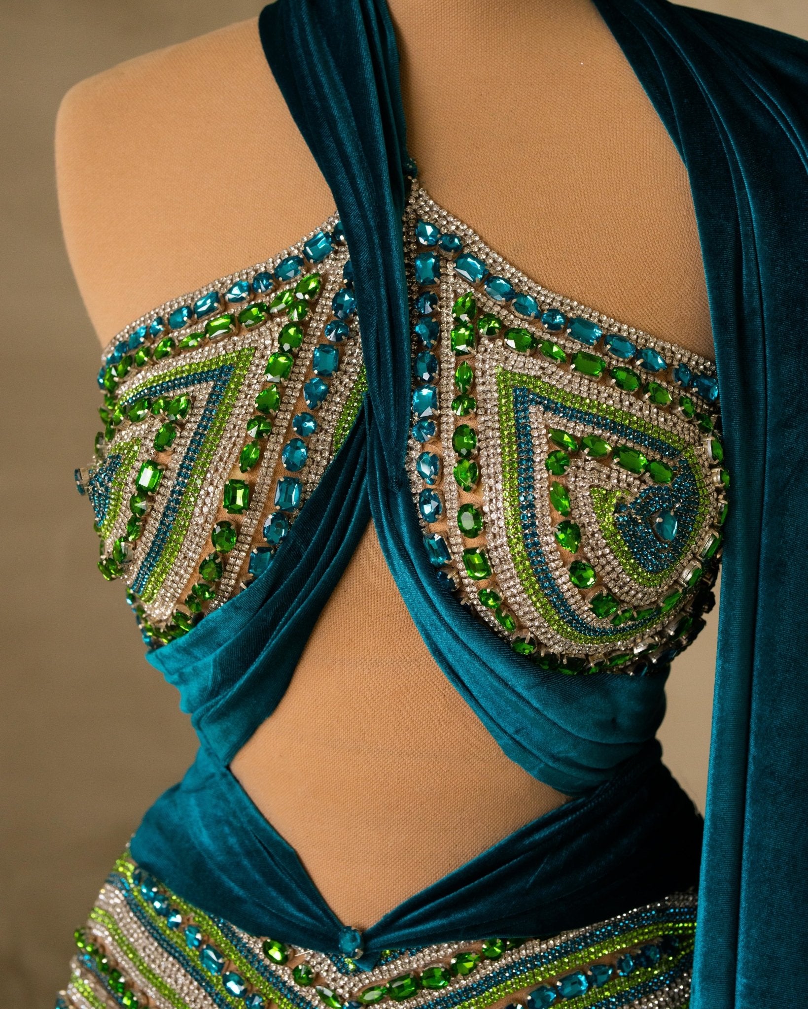 Detailed View of Embellished Velvet Dress with Stones