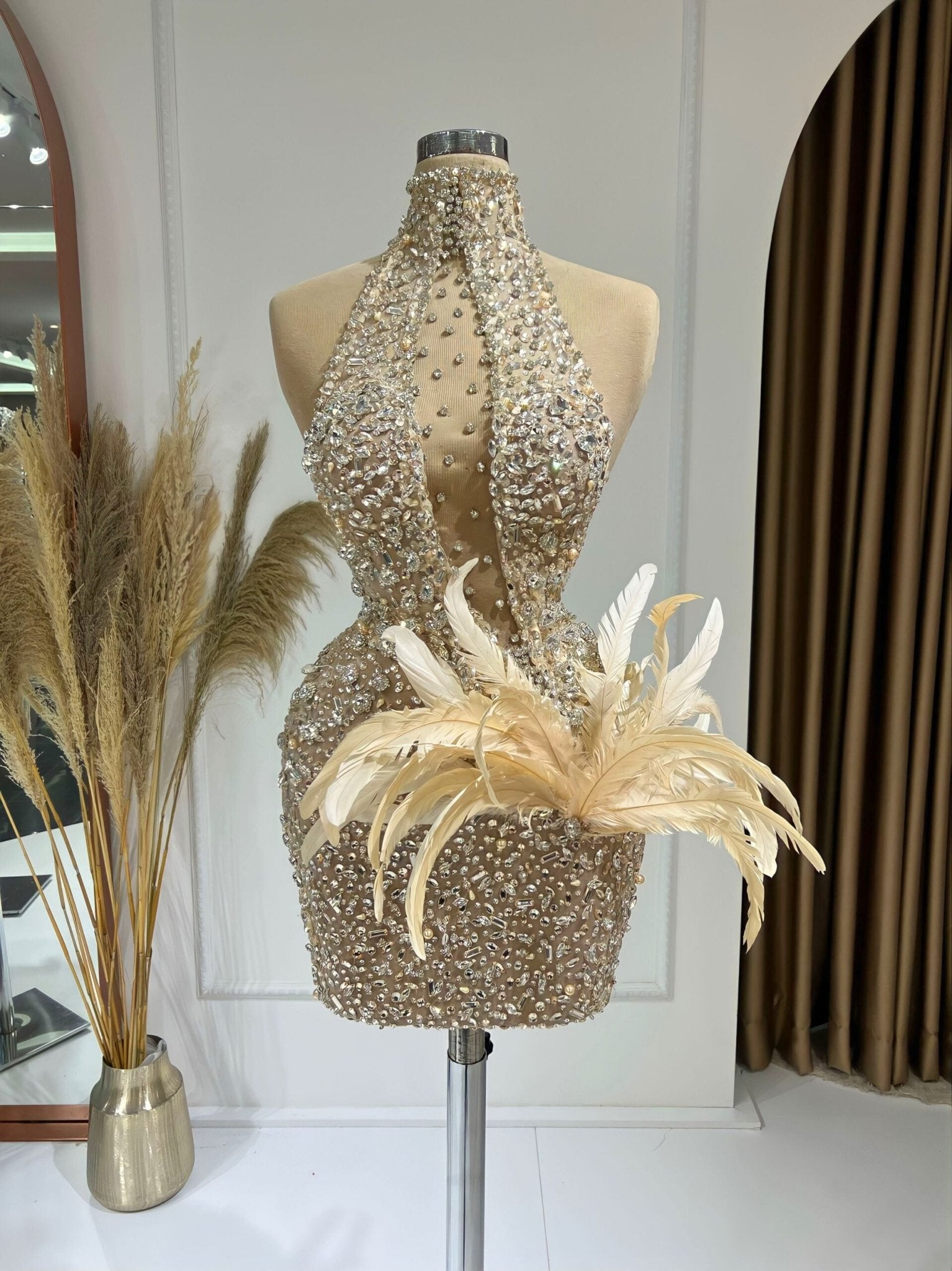 Cocktail DressCrystalsFeathersWomen - Blini Fashion House