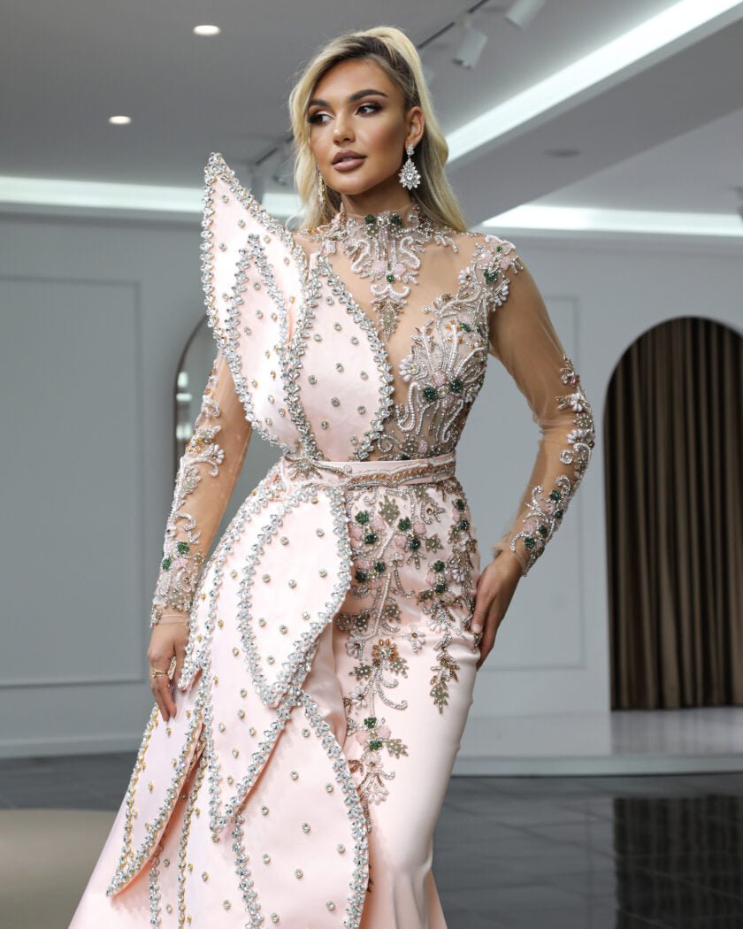 BeadsHigh NeckLong DressWomen - Blini Fashion House