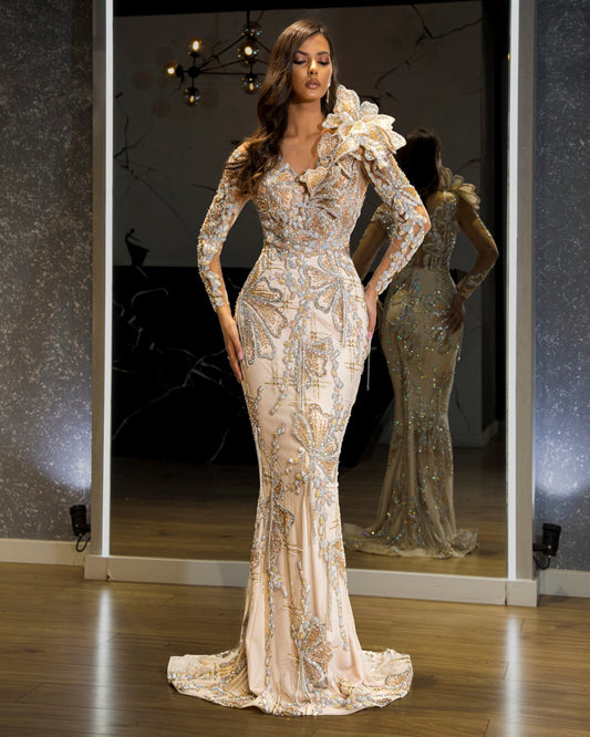 BeadsDeep V NecklineLong SleevesWomen - Blini Fashion House