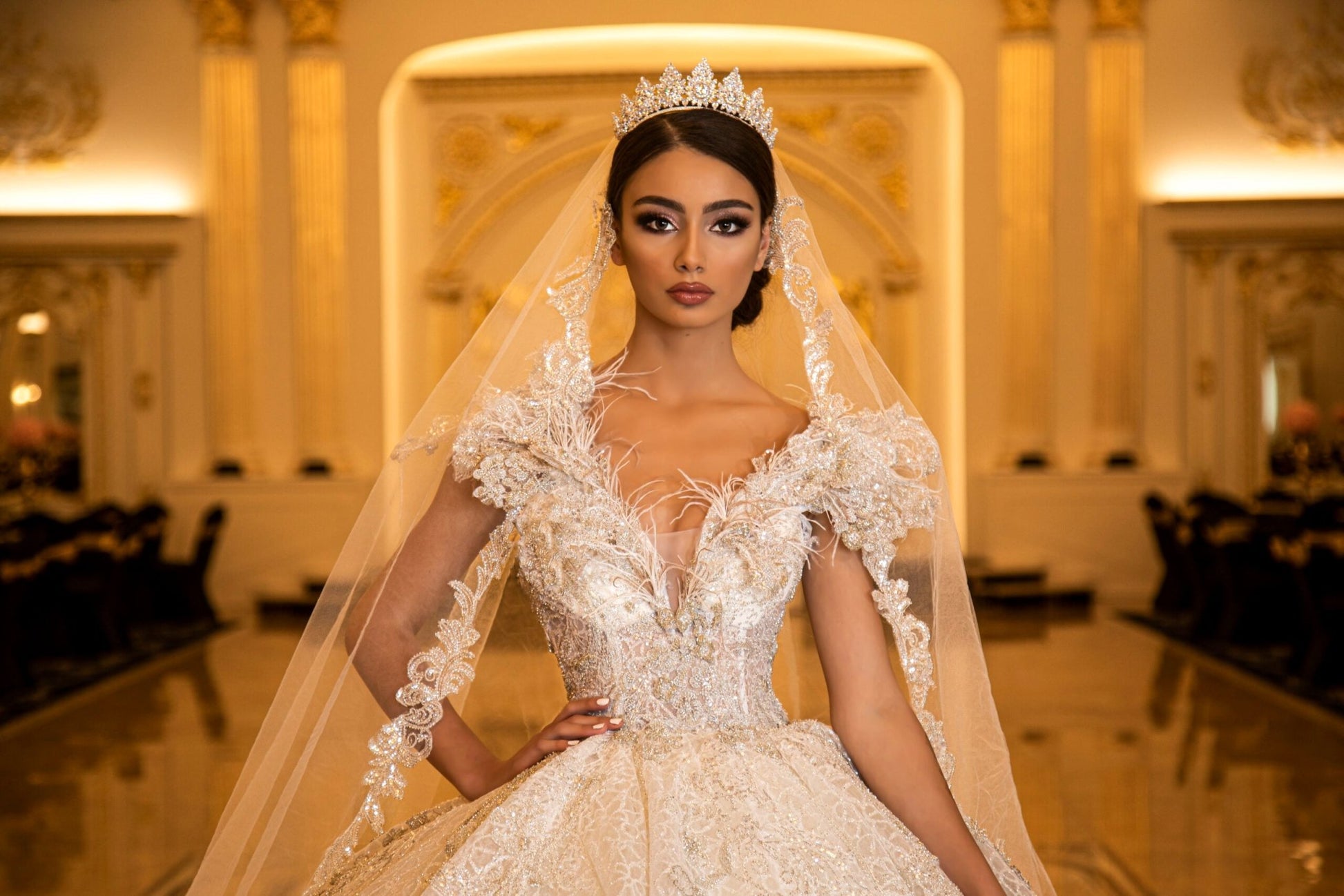 BridalDeep V NecklineLong DressWomen - Blini Fashion House