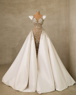 Overskirt Bridal Gown with Stone Embellishments: Radiant Opulence