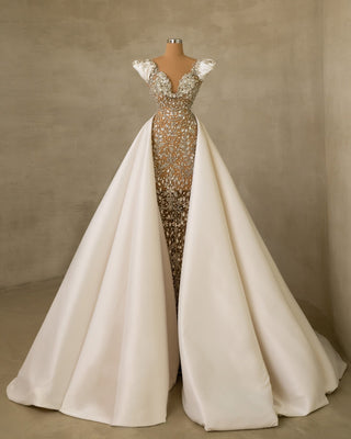 Stone-Adorned Bridal Gown with Gorgeous Overskirt