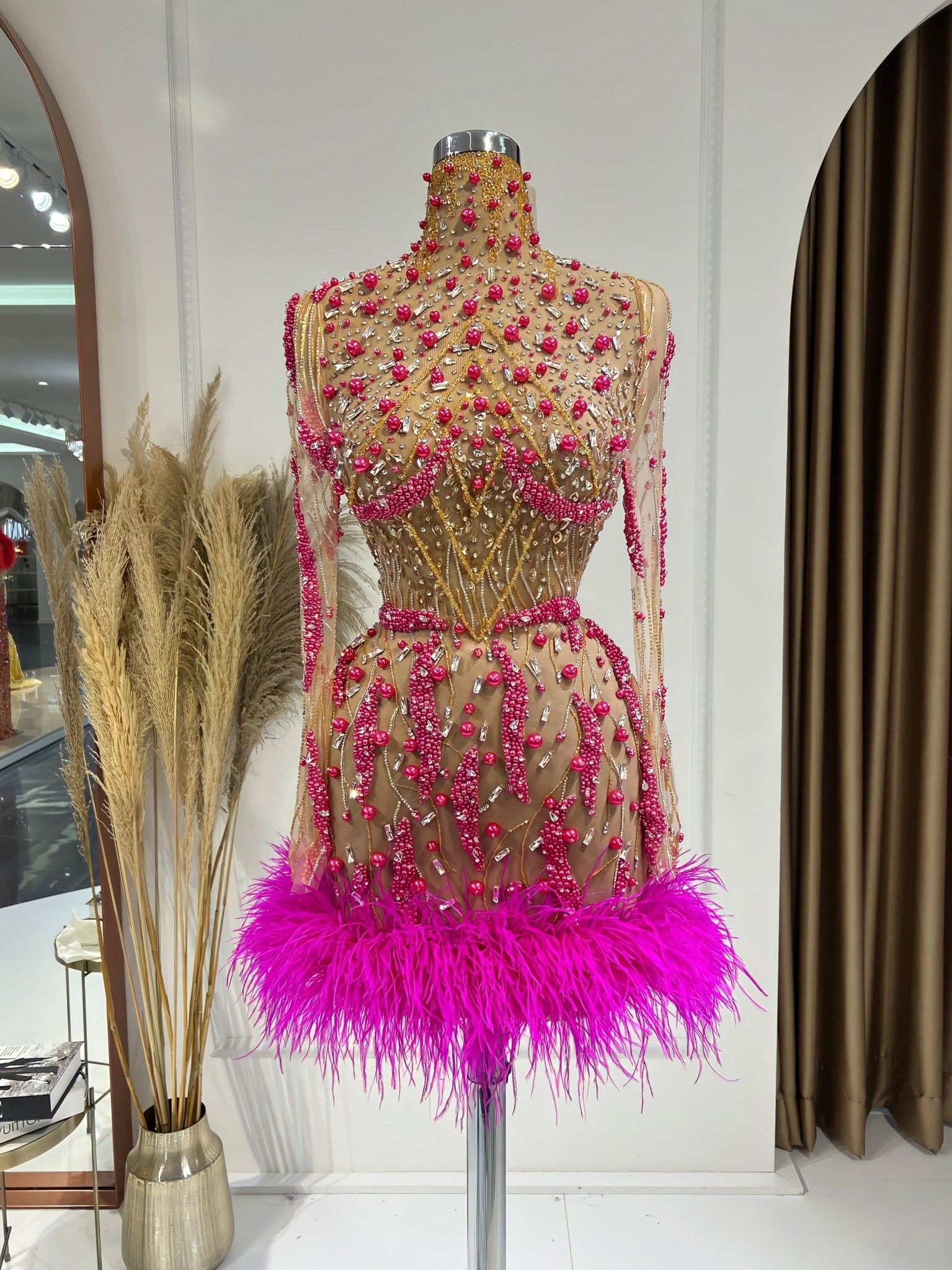 Cocktail DressCrystalsFeathersWomen - Blini Fashion House