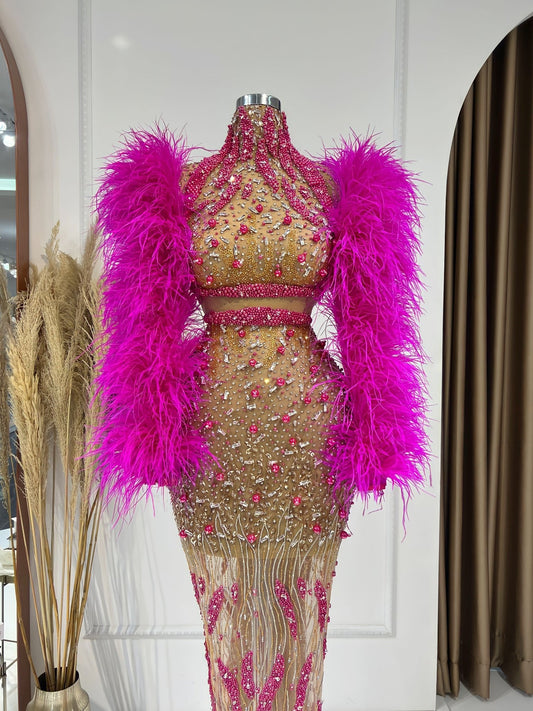 CrystalsFeathersHigh NeckWomen - Blini Fashion House