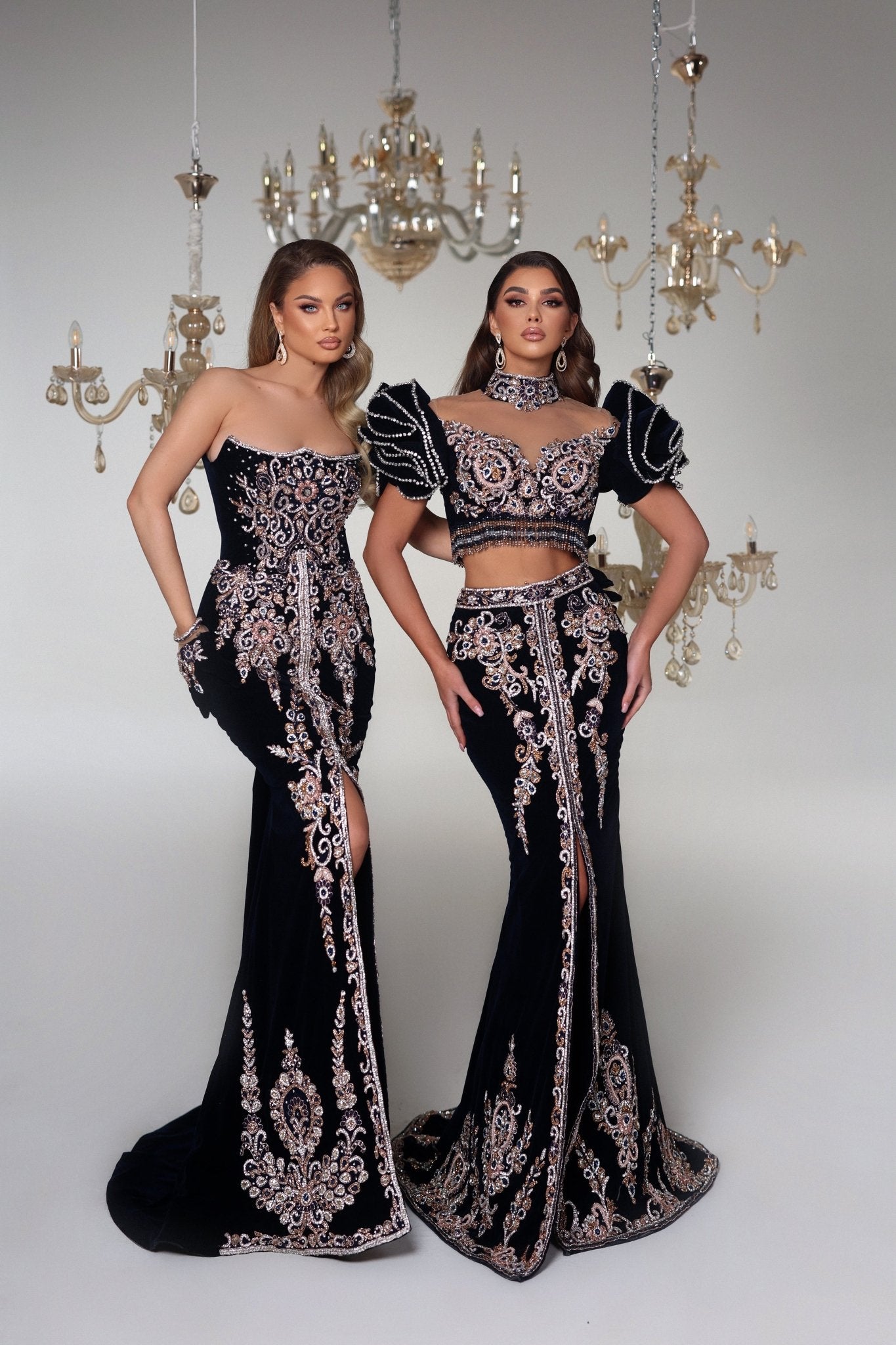 Stylish Black Velvet Ensembles -  Dreses with Gemstone Embellishments