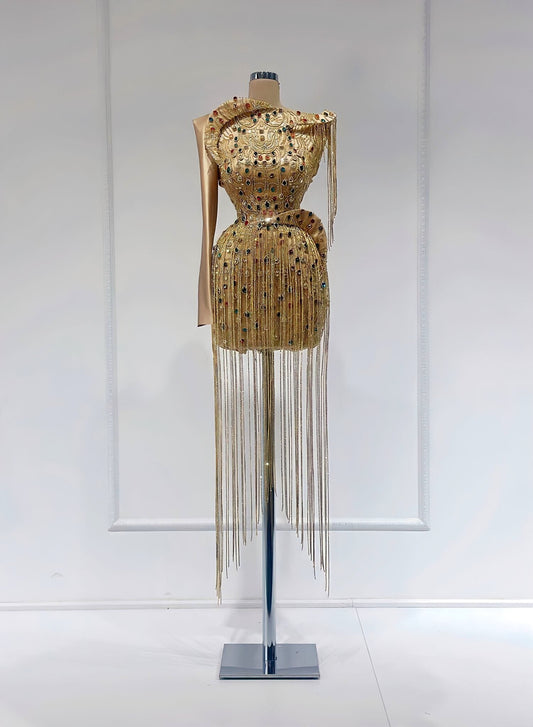 Cocktail DressCrystalsGoldWomen - Blini Fashion House