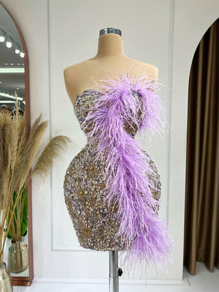 Cocktail DressCrystalsFeathersWomen - Blini Fashion House