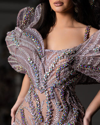 Intricate 3D Majestic Design Crystal Dress Bodice - Purple Lace Elegance
