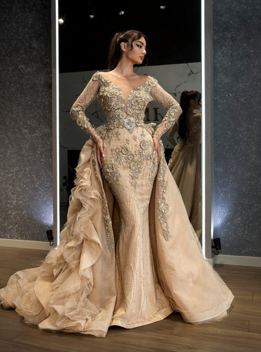 BeigeLong DressLuxoriousWomen - Blini Fashion House