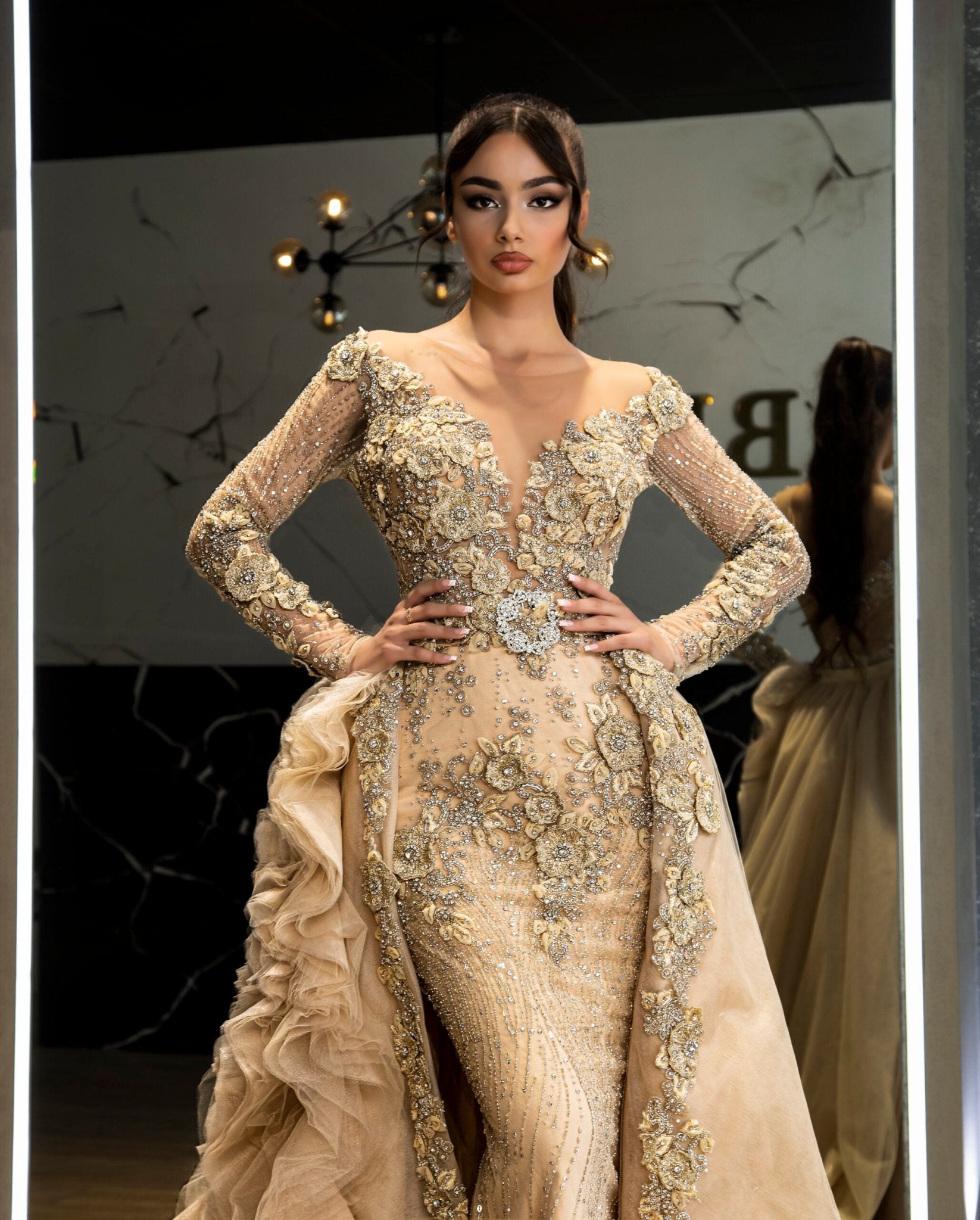 BeigeLong DressLuxoriousWomen - Blini Fashion House