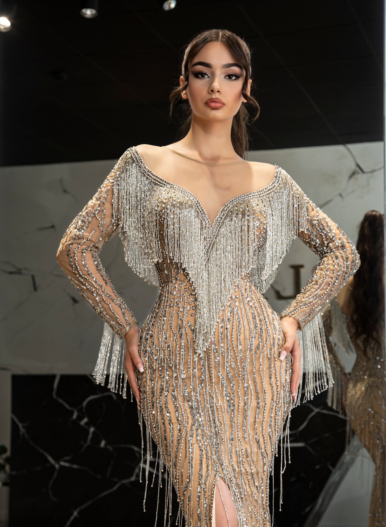 Deep SlitDeep V NecklineLong DressWomen - Blini Fashion House