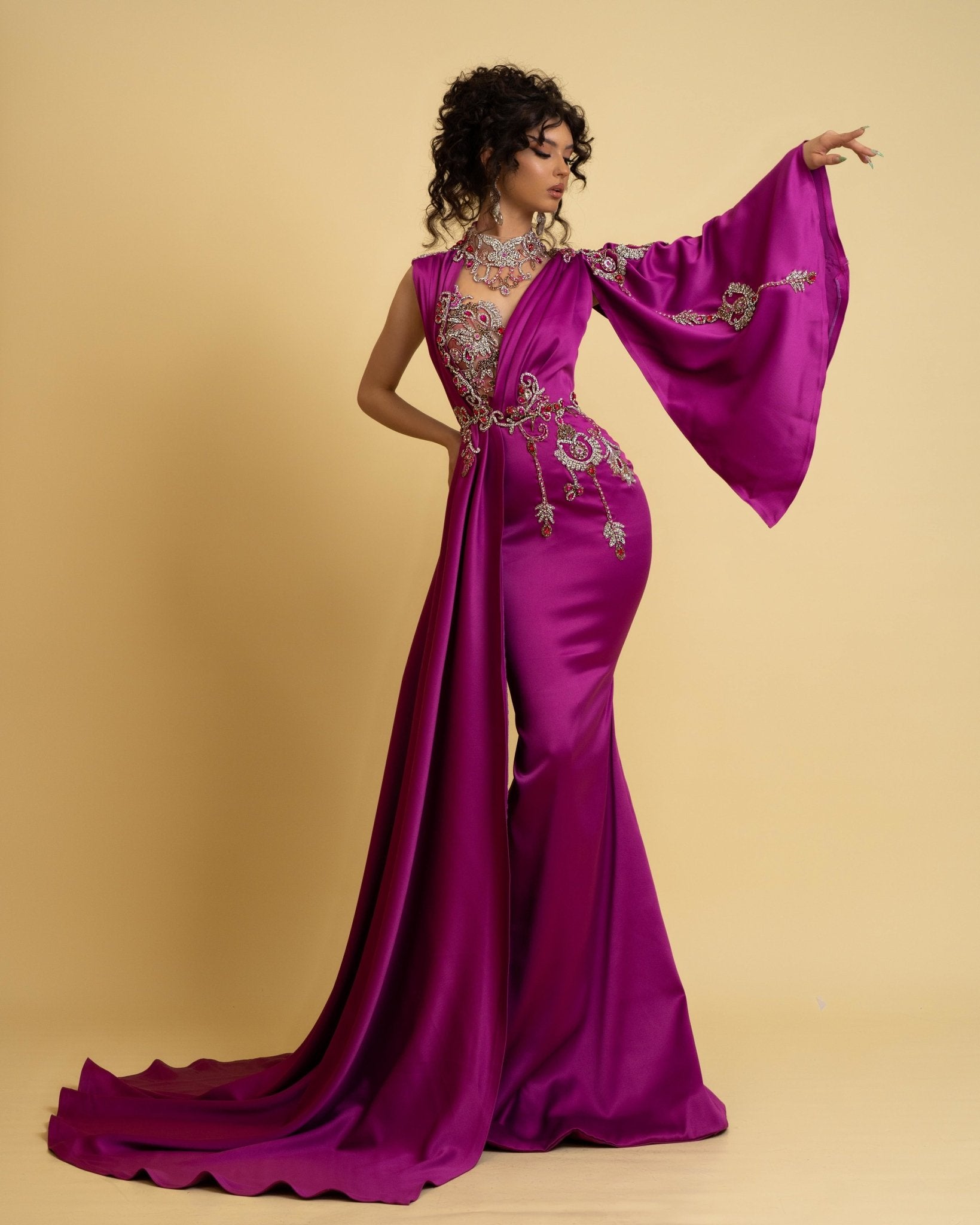 Elegant Pink Satin Dress with Stones