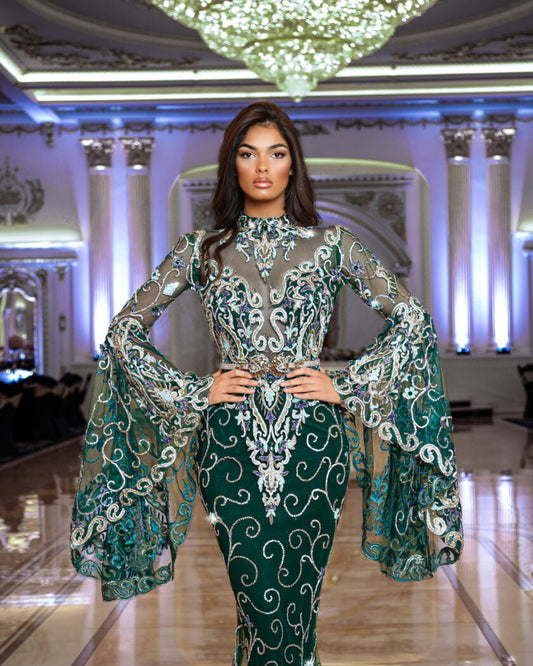 GreenHigh NeckLong DressWomen - Blini Fashion House