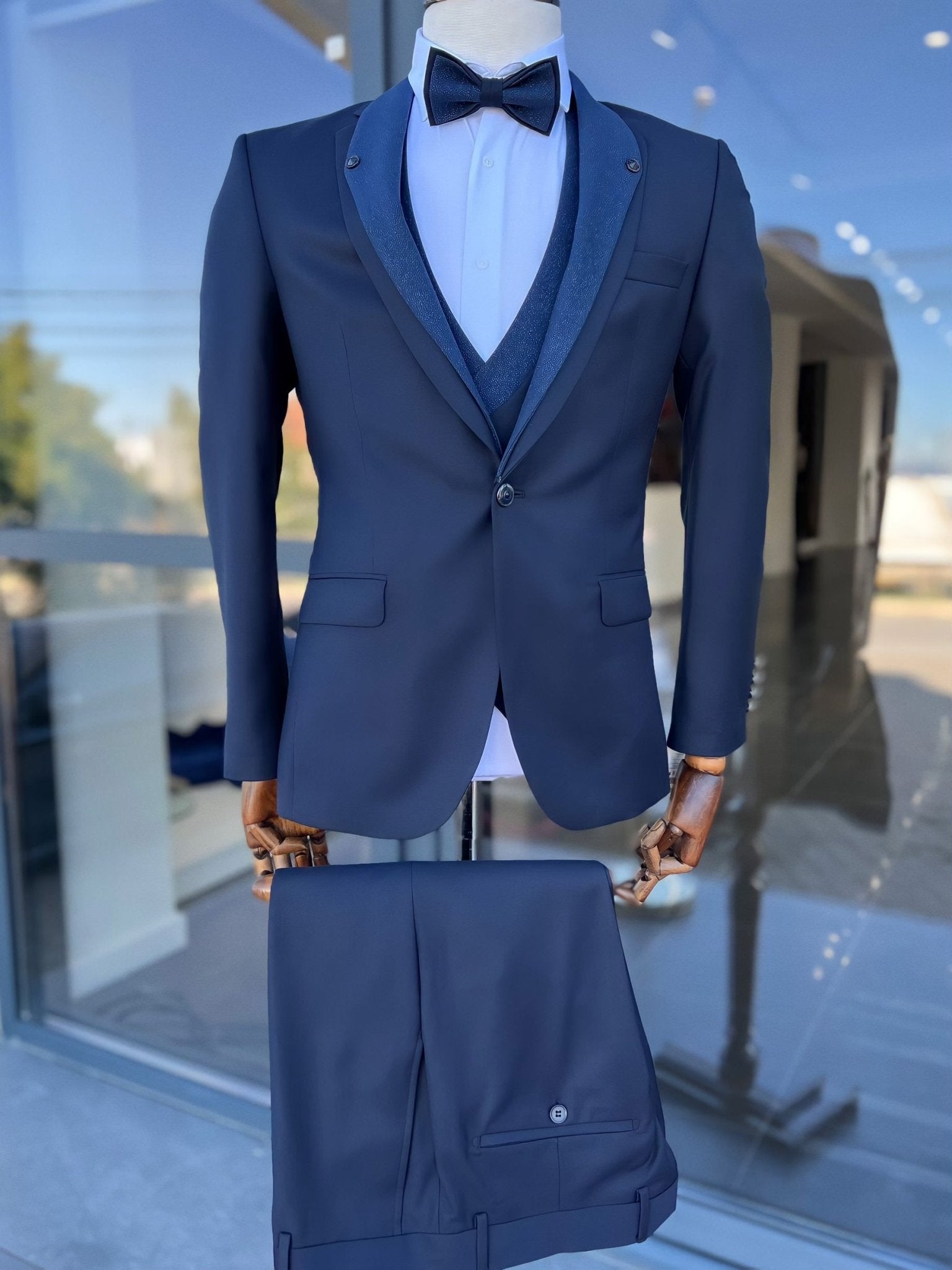 Navy Suit with Shining Details Blini Fashion House Collar Groom Jacket Blini Fashion House