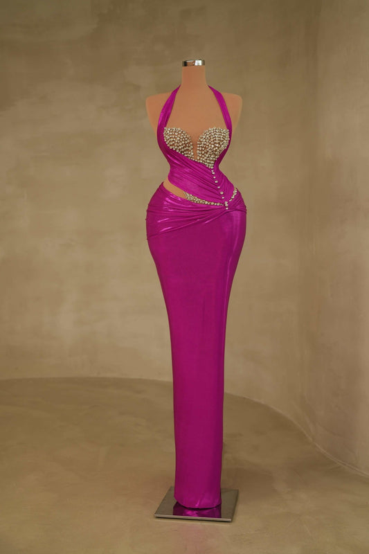 CrystalsDeep Cut In WaistLong DressWomen - Blini Fashion House