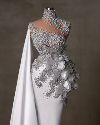 Bridal Dress adorned with Pearls and Crystals