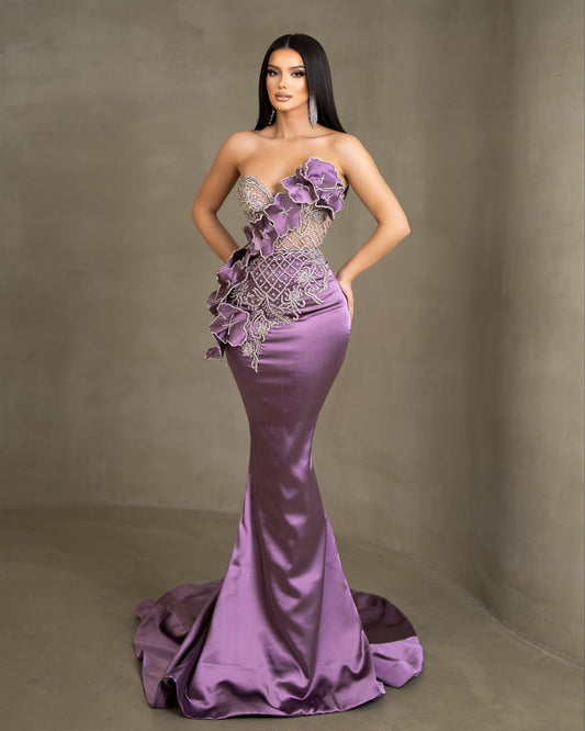 Nissa Sleeveless Dress with Stones and Flowers