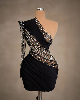 One-Shoulder Short Black Dress - Elegant Evening Wear
