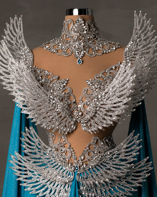 Silver Embellishments on Light Blue Dress