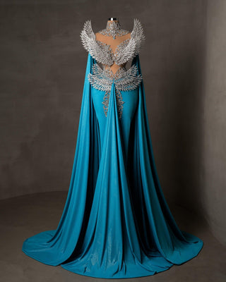 Elegant Light Blue Dress with Silver Embellishments