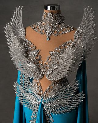 High-Neck Design with Sparkling Stones on Gown
