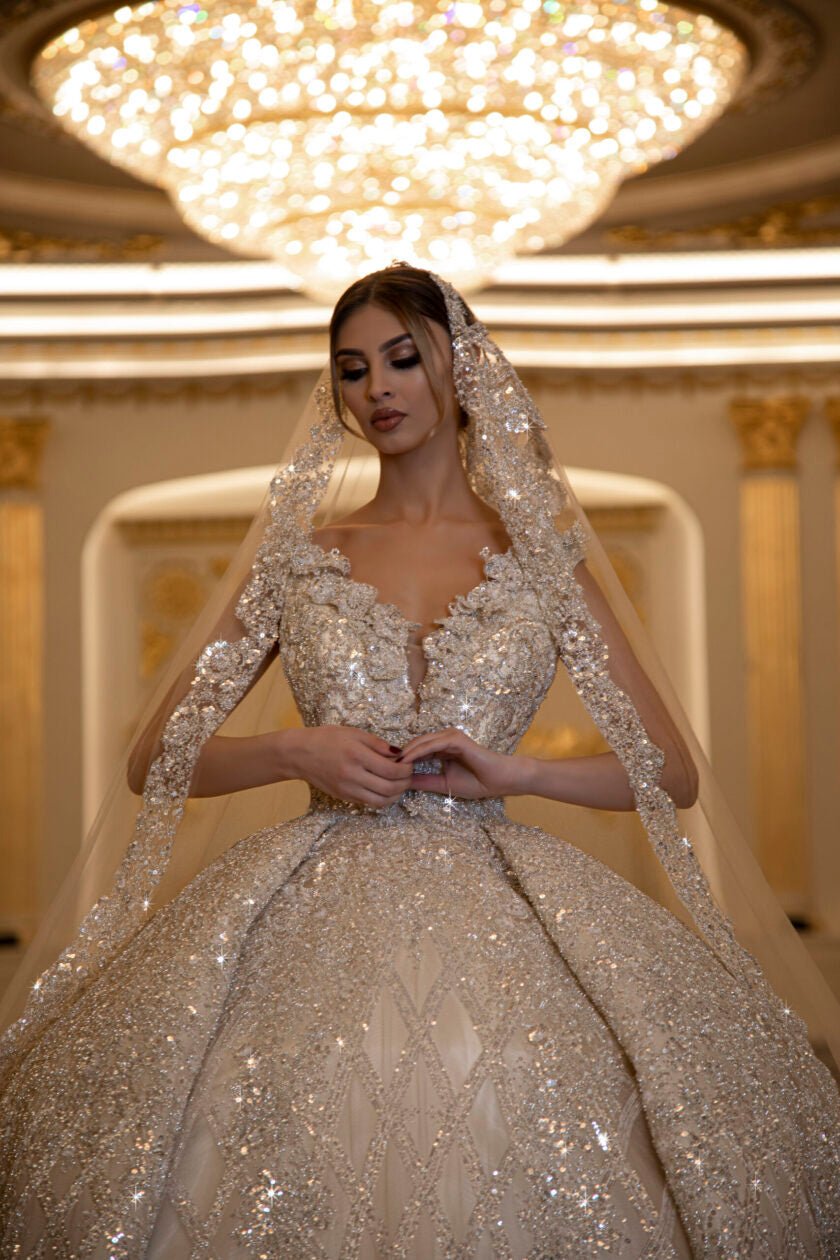 BridalDeep V NecklineLong DressWomen - Blini Fashion House